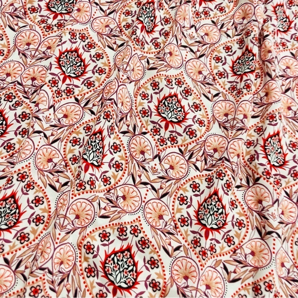LOFT Large Red Pink Floral Blouse Keyhole Neck Long Sleeve Lightweight Top - Picture 7 of 13